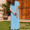 thumbnail image 4 of Jalioing Womens Long Nightgown Loose Crew Neck Button Up Sleep Dress Short Sleeve Comfy Casual Sleepwear, 4 of 7