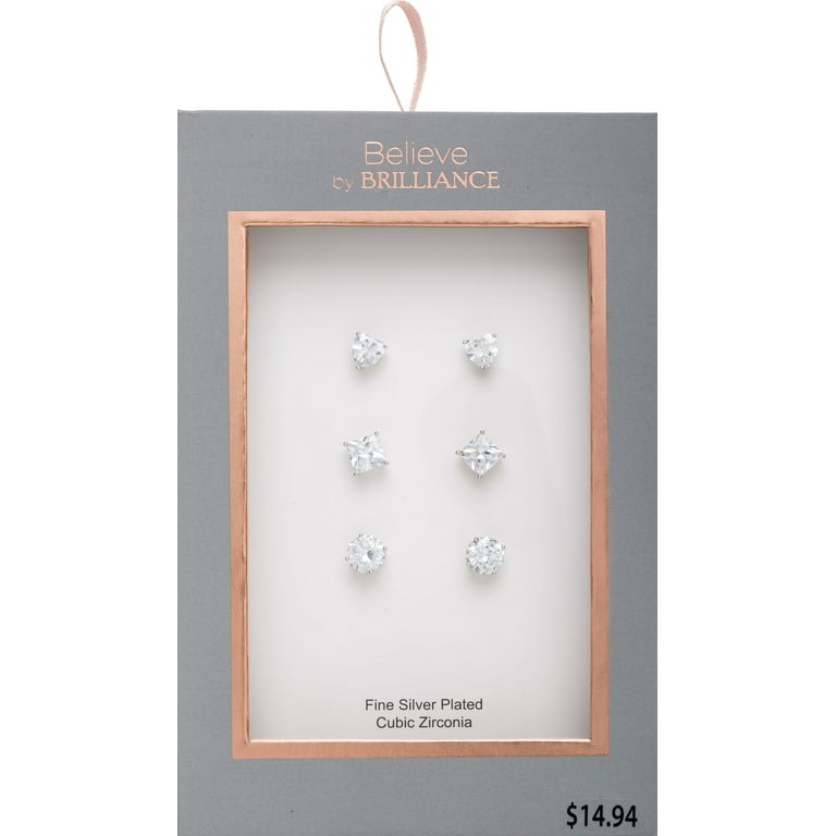 Sterling Silver Round CZ and Heart Post Earrings Set Sterling Silver Round CZ and Heart Post Earrings Set