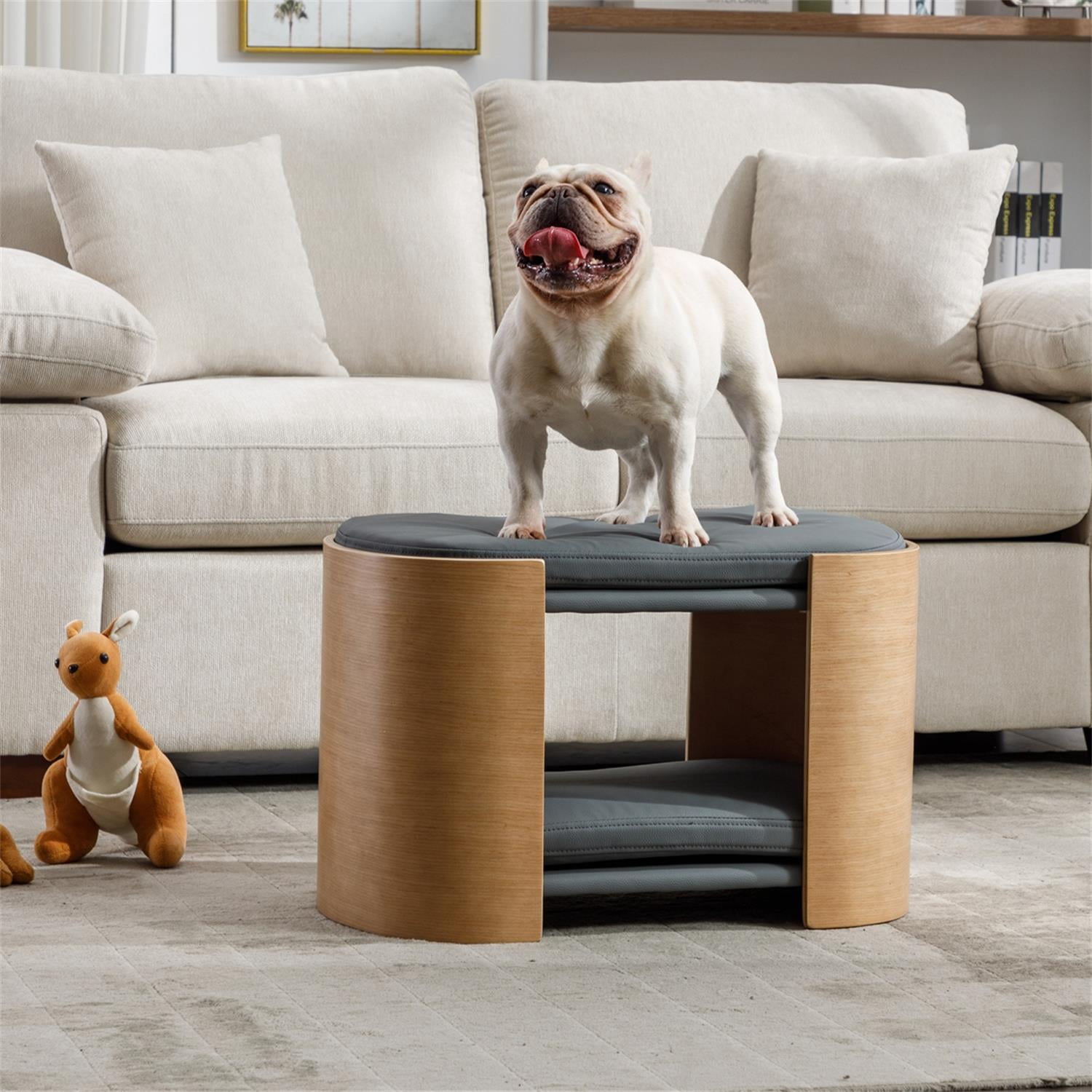 Pefilos 24" Double Cat Bed Pet Sofa with Solid Wood Legs and Bent Wood Back, Cat Scratch Resistant PU Cushion, Dog Bed Sofa for Indoor, Dark Gray Pefilos 24" Double Cat Bed Pet Sofa with Solid Wood Legs and Bent Wood Back, Cat Scratch Resistant PU Cushion, Dog Bed Sofa for Indoor, Dark Gray