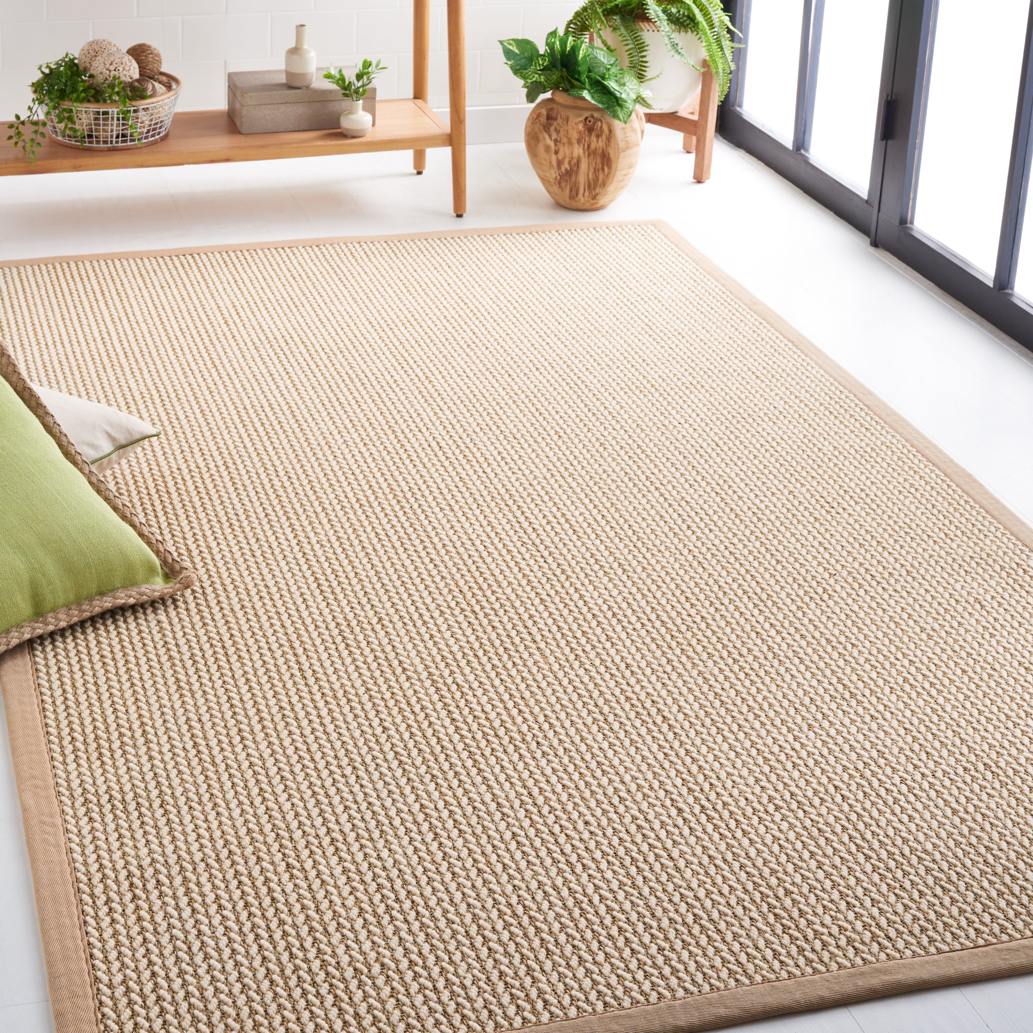 SAFAVIEH Natural Fiber Rosheen Bordered Area Rug, Beige, 6' x 6' Square
