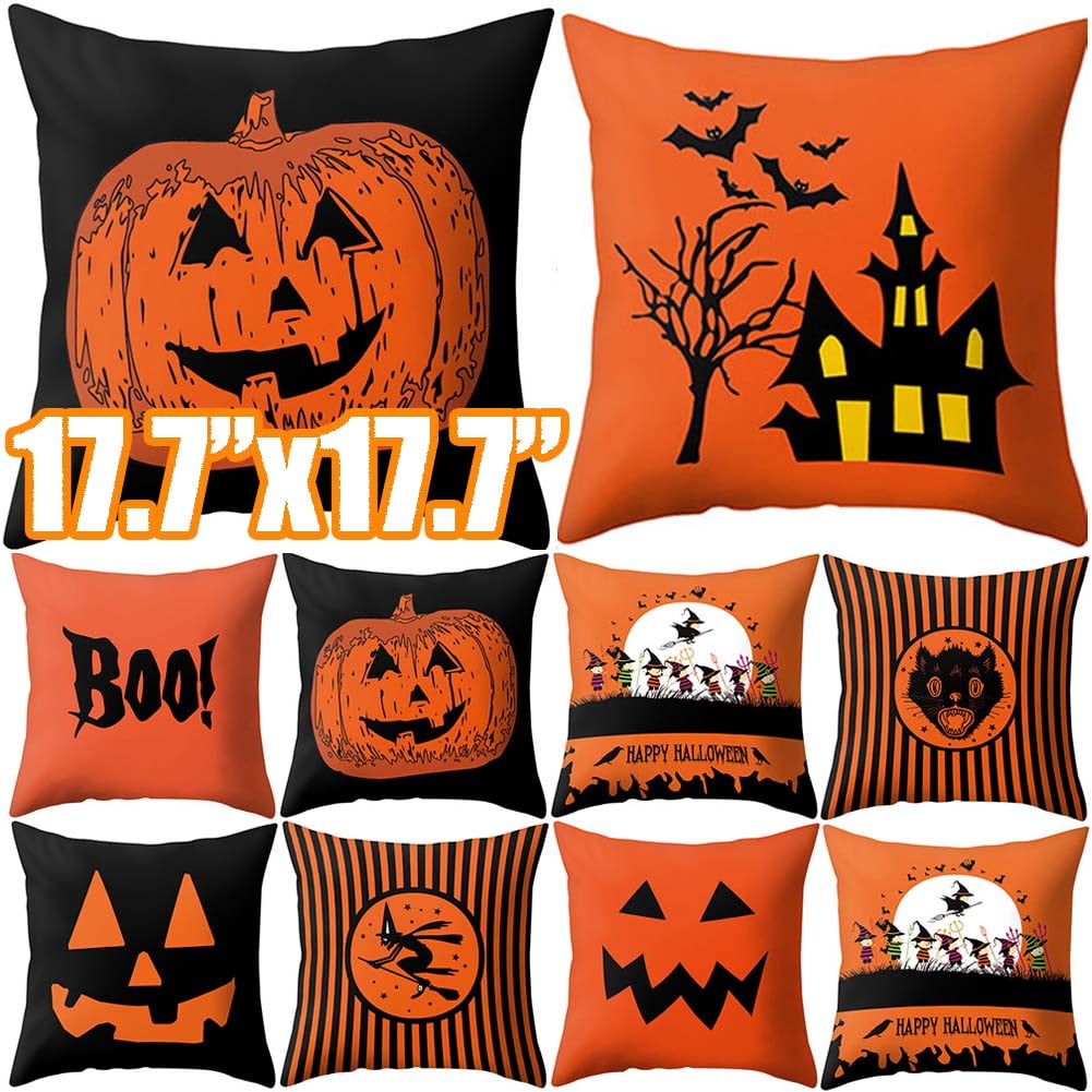Halloween Happy Pillow Cases Fall Sofa Pumpkin Throw Cushion Cover Home Decor US 