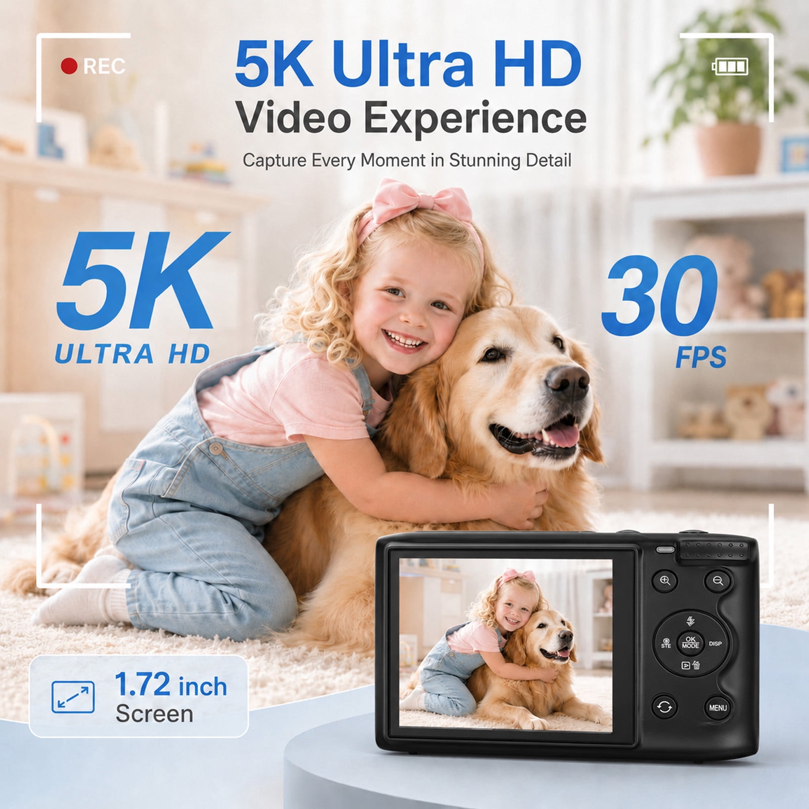Ourlife 5K Digital Camera 80MP, Dual Screen WiFi Vlogging Device with 18X Zoom, Flash, 64GB Card, Point-and-Shoot for Teens Adults, Black