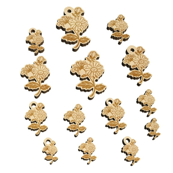 Bundle of Wildflowers Wood Mini Charms Shapes DIY Craft Jewelry - With Hole - Various Sizes (16pcs)