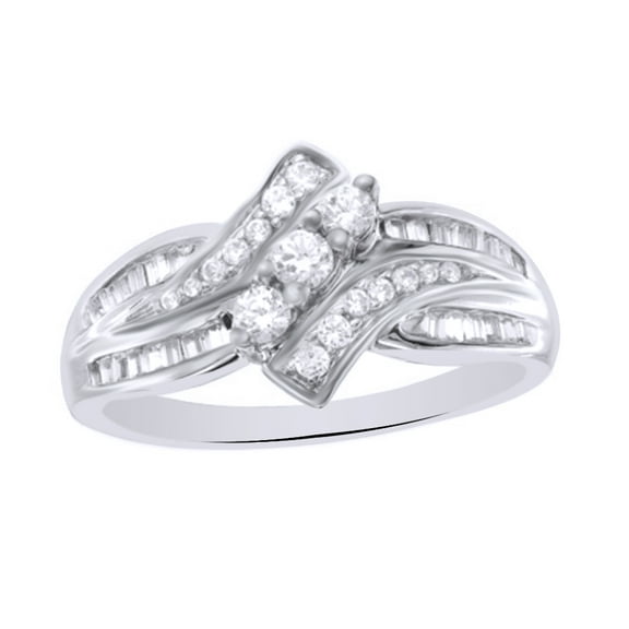 AFFY White Natural Diamond Three-Stone Bypass Ring In 10k White Gold (0.5 Cttw)