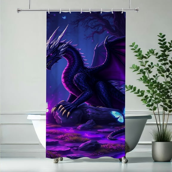 RKSupls Waterproof Shower Curtain, Purple Fantasy Dragon, Polyester Fabric with Rustproof Hooks, Mildew Resistant & Quick Dry Washable for Chic Home Bathtub Decor