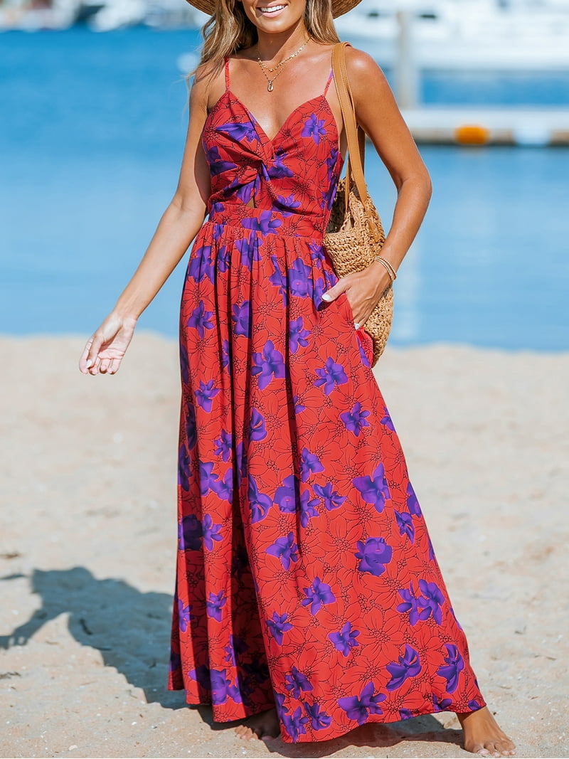 ワンピース Her lip to Floral Cut-Out Long Dress Cupshe Summer Women's Floral Maxi Dress with Twist Detail, V