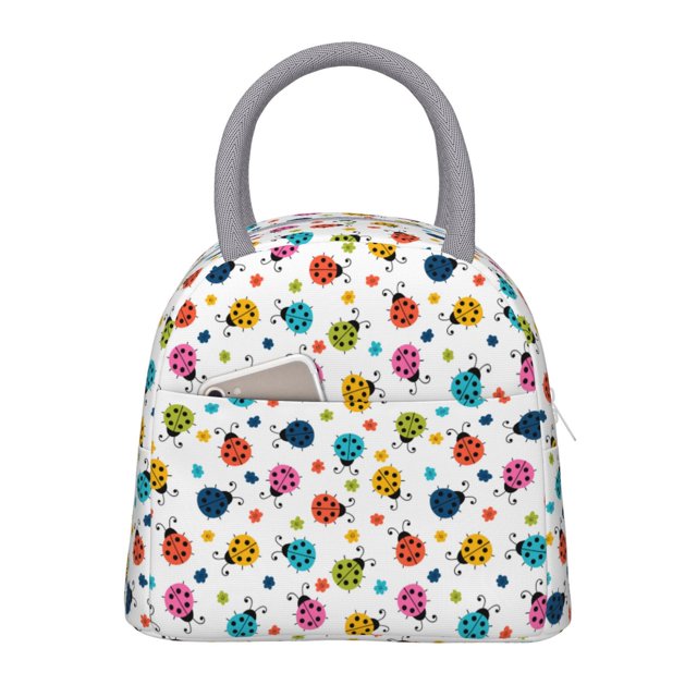 Balery Ladybugs And Flowers Bolsa de Almuerzo para Mujeres, Caja de Almuerzo, Bolsa de Almuerzo Pequeña Impermeable, Tote de Almuerzo Reutilizable con Gran Capacidad