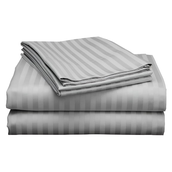 ACDANC Bed Sheets Set - 800 Thread Count 100% Egyptian Cotton Sheets - 4 Piece Sheet Set Fits Mattress Up to 24" Deep Pocket Sateen Weave for Soft Fitted Sheet - Silver Stripe King Size
