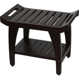 Contemporary Teak Shower Bench with Shelf in Brown Finish Contemporary Teak Shower Bench with Shelf in Brown Finish