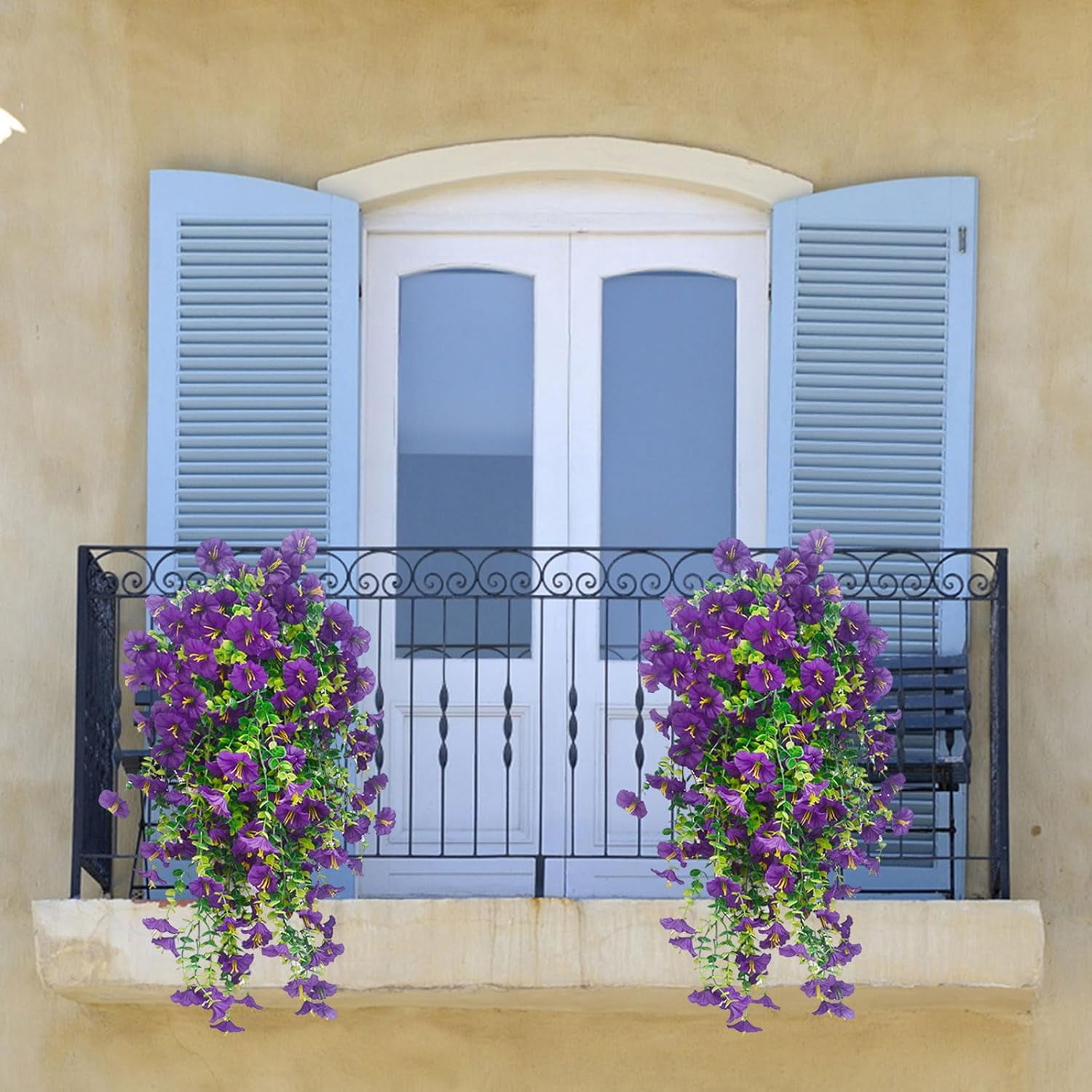 Artificial Hanging Flowers Outdoor Vines with Eucalyptus Leaves Fake Plants UV Resistant Silk Morning Glory for Garden Porch Yard 30" (Recommended 2PCS or 4PCS)
