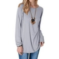 thumbnail image 1 of Women Solid Color Round Neck Long Sleeve Pullover Shirt, 1 of 3