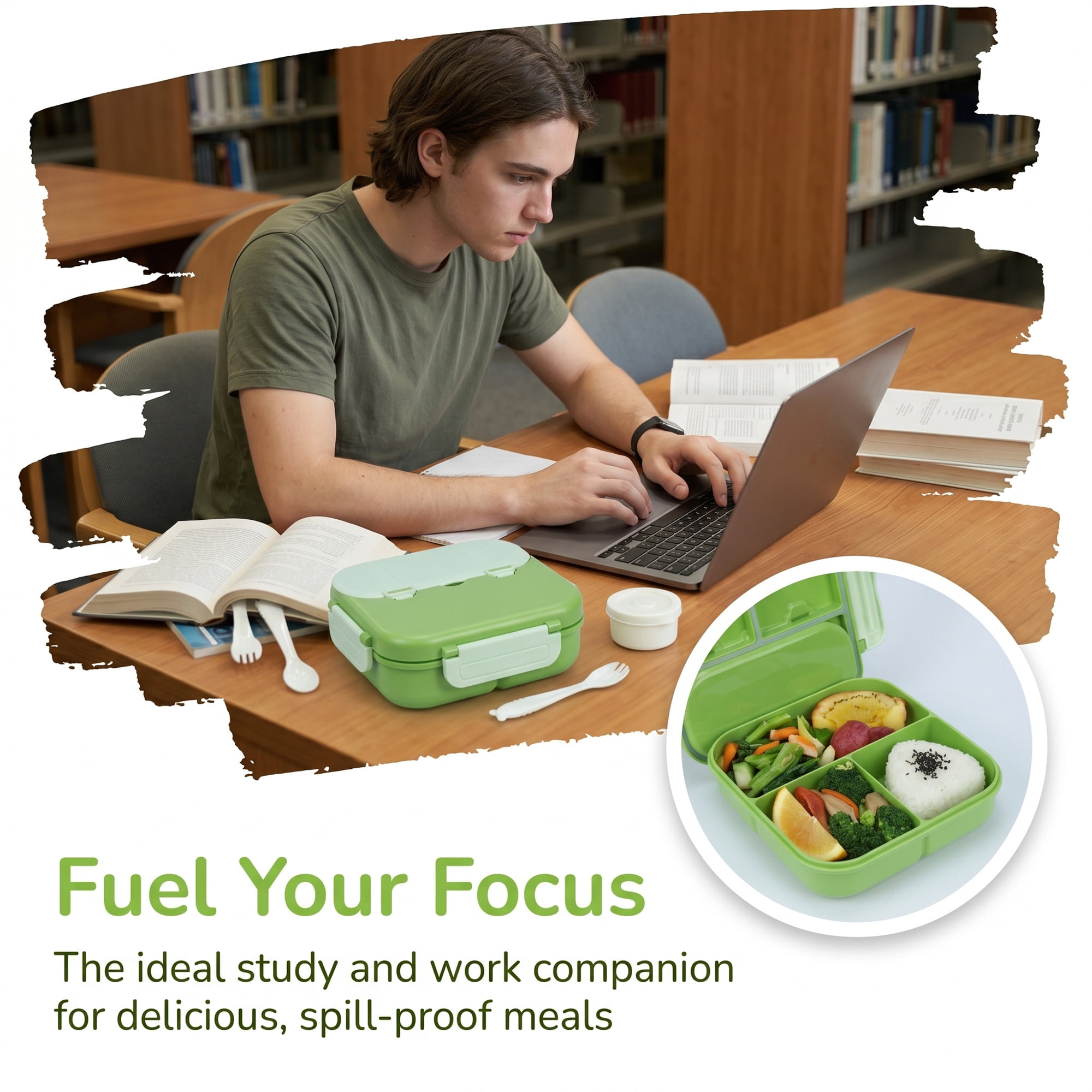 Unique Bargains Leakproof Meal Lunch Bento Box for Work Green