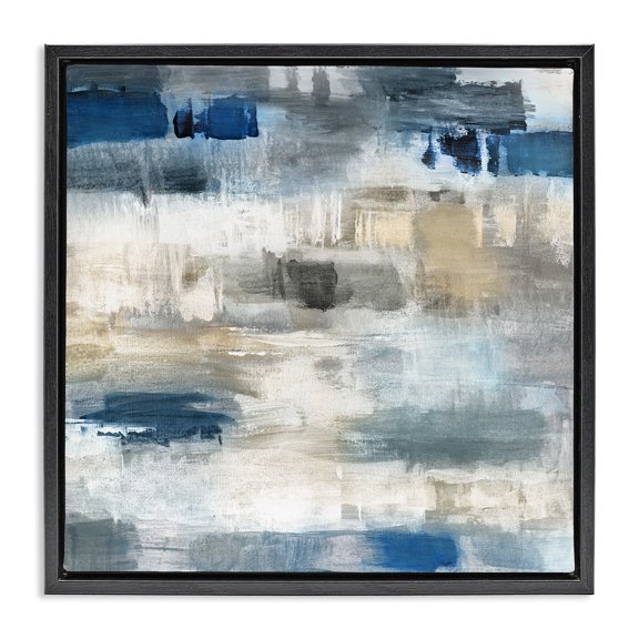 Stupell Industries Contemporary Neutrals & Blue Abstraction Black Floating Frame Canvas Art, 18 x 18, by Charity Henderson
