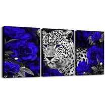 Leopard Canvas Wall Art Red Rose Flowers Paintings Wall Decor for Bedroom Cheetah Print Canvas Art Prints,African Western Wild Animals Pictures Bathroom Unframed