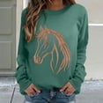 thumbnail image 4 of Long Sleeve Shirts for Women Hemlock Horse Print Sweatshirts for Women Riding Horse Lover Long Sleeve Crew Neck Pullover Tops Casual Loose Shirts Sweatshirt, 4 of 7