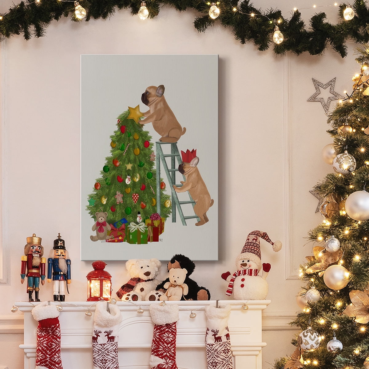 Christmas French Bulldog Tree Ladder- Gallery Wrapped Canvas
