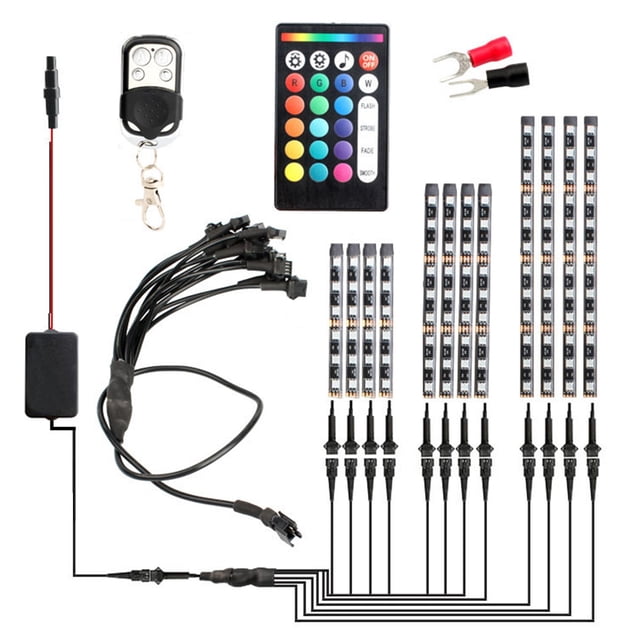 Kit de tira de LED RGB para motocicleta 12 Uds. luces decorativas impermeables con Control remoto RF