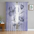 thumbnail image 3 of Purple Floral Semi Sheer Curtains 108 Inch Length 2 Panels Set, Vintage Botanical Gradient Pastel Painting Sheer Kitchen Curtain Privacy Voile Window Curtain for Living Room Bedroom Rod Pocket Drapes, 3 of 7