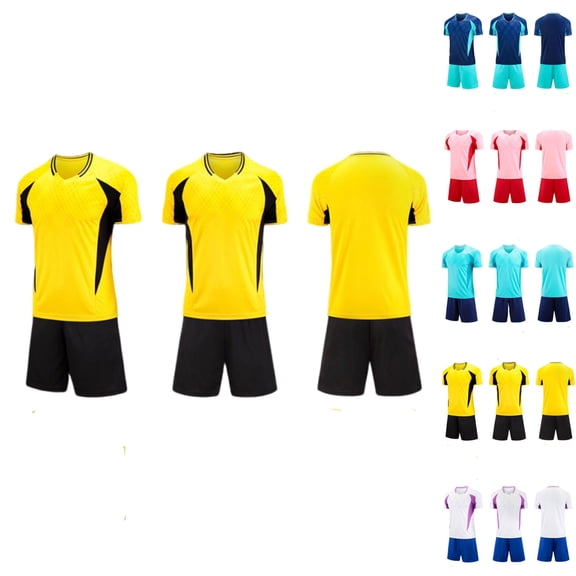FRSASU Soccer Jersey for Boys Kids Team Uniform 2PC Breathable Short Sleeve Football Soccer Fan T-Shirt and Quick Dry Shorts Set Yellow-C