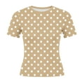 thumbnail image 5 of Vmvidoty Women Cute Polka Dot Jersey Short Sleeve Crop Tshirt Aesthetic Teen Round Neck Slim Baby Tee Shirt Going Out Tops Khaki XXL, 5 of 7