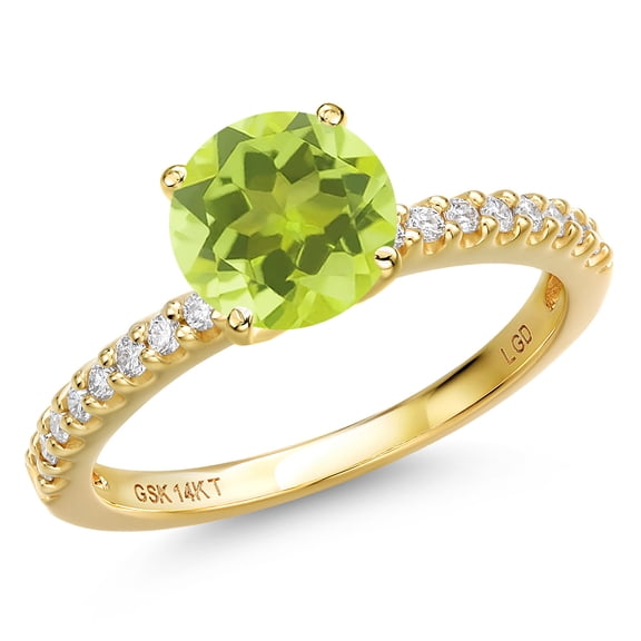 Gem Stone King 14K Yellow Gold Yellow Lemon Quartz and Lab Grown Diamond Engagement Ring for Women | 2.01 Cttw | Round 8MM | Gemstone Birthstone | Size 7