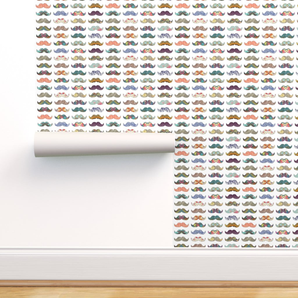 Peel & Stick Wallpaper 3ft x 2ft - Mustache Hipster Funny Nature Vintage  Whimsical Rainbow Nursery Decor Custom Removable Wallpaper by Spoonflower -  