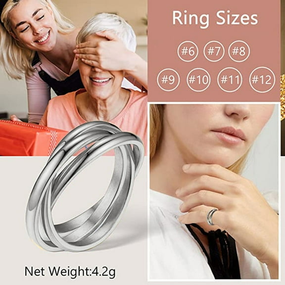 Fashion Rings for Women Decompression Three Rings Rotating Ring Stainless Steel Silver Rings Wedding Band Rings for Women Rings for Men Rotating Rings Geometry Rings Size 6 12