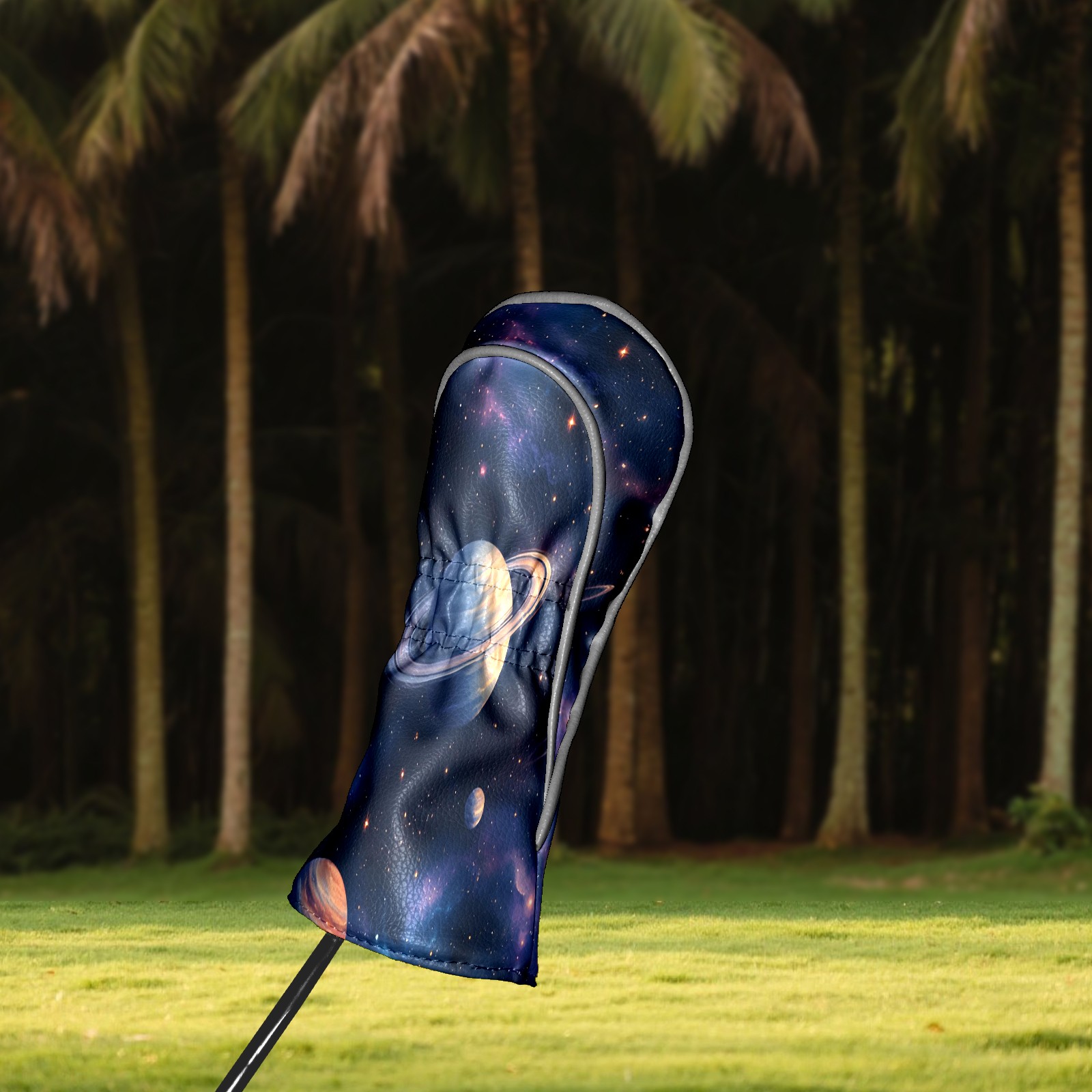 Golf Club Covers, Dark Blue Celestial Planets Premium PU Leather Driver Hybrid Putter Head Covers with Velvet Lining, Waterproof Golf Gifts for Men Women