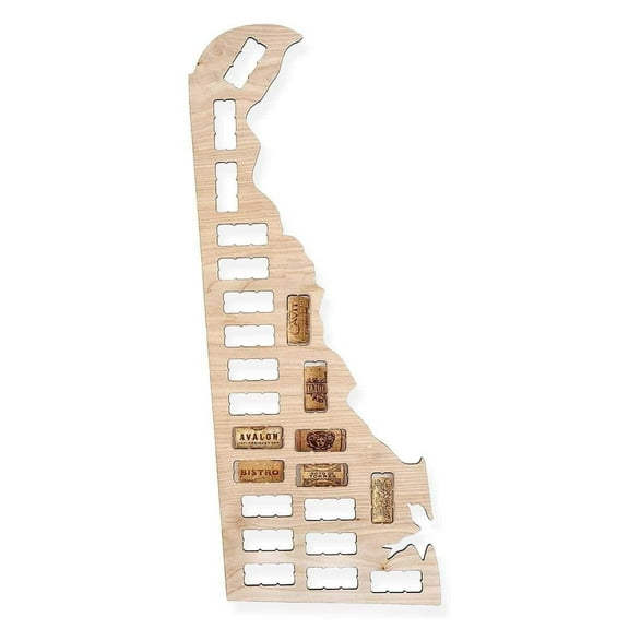TORCHED Delaware Wine Cork Map Holder | Wall Mount Decor Art | Brown