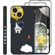 [3p] Jusy Little Astronaut Compatible with iPhone 13 Case & 2*Tempered Glass Screen Protectors Silicone Case Cute Space