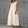 thumbnail image 2 of Maxi Dresses for Women Plus Size with Pockets Solid Color Sleeveless V-Neck Side Slit Backless Comfortable Casual Loose Beach Vacation Outdoor Shift Dresses, 2 of 10