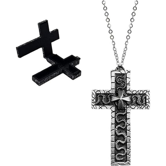 Squids Necklace Game - Unique Cross-Shaped Pendant with Secret Compartment, Antique 3D Printed Charm