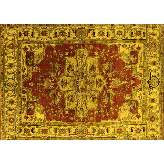 Ahgly Company Machine Washable Indoor Rectangle Persian Yellow Traditional Area Rugs, 5' x 7'