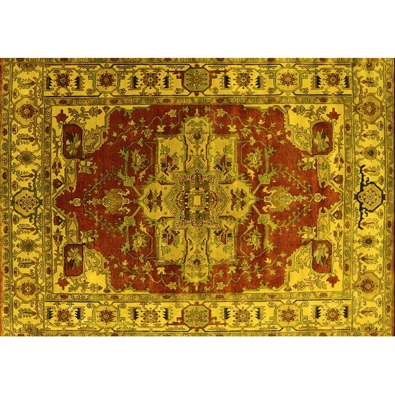 Ahgly Company Machine Washable Indoor Rectangle Persian Yellow Traditional Area Rugs, 7' x 9'