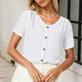 thumbnail image 4 of Fashion Clothing T Neck Tops for Women Women Solid Shirt Cute Summer Tops Athletic T Shirt Women And Shirts Women Women's Loose Round Neck Short Sleeve Jacquard T Shirt With Buttons White 3XL, 4 of 5