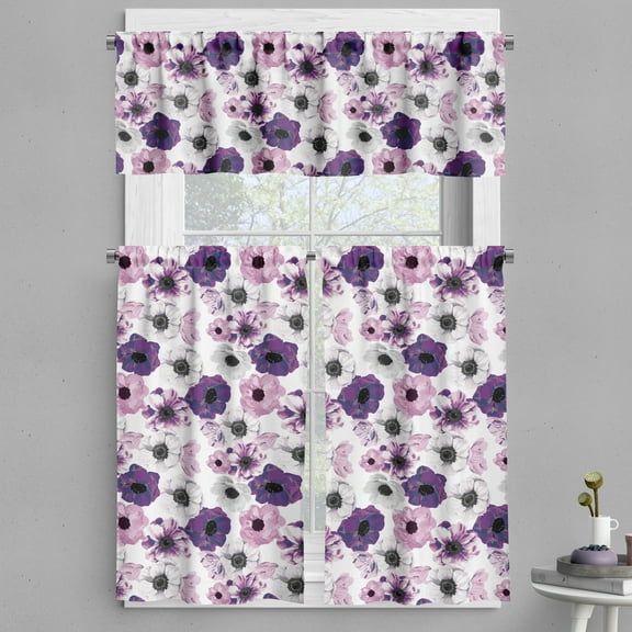 Ambesonne Floral Design Valance & Curtain, Garden Scene Flowers, 55"x24", Pale Pink Pale Grey Plum