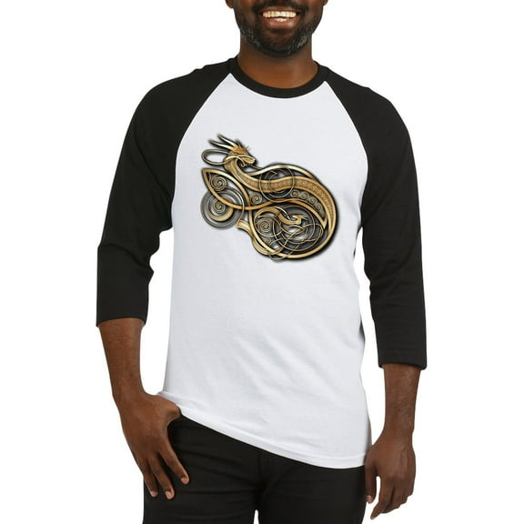 CafePress - Gold Norse Dragon Baseball Jersey - Cotton Baseball Jersey, 3/4 Raglan Sleeve Shirt