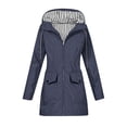 thumbnail image 3 of Women's Solid Color Hooded Rain Jacket Windproof Loose Fit Coat with Pockets Outdoor Casual Daily Wear Travel Fashion Essential Gift | Aestivo,Navy L, 3 of 9