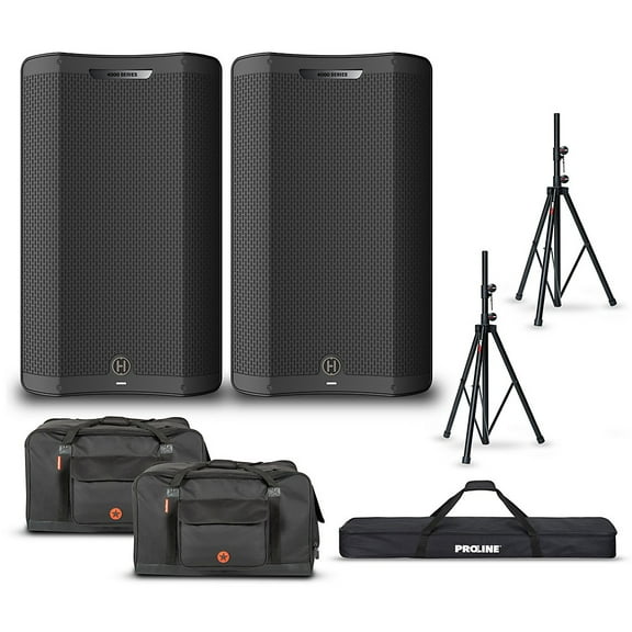 Harbinger VARI V4415 15" 675W Powered Speakers Package With Bags & Stands