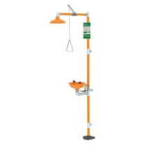 Shower with Eyewash, Floor Mount, Plastic Bowl, Galvanized Steel Pipe, Orange
