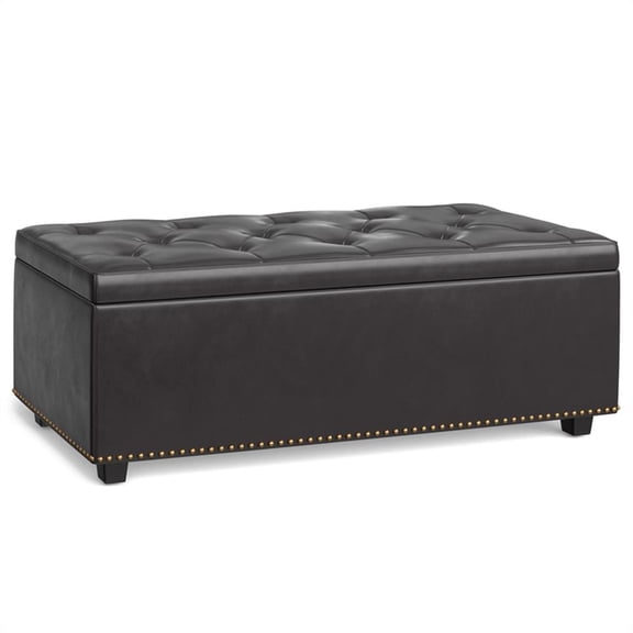 Pemberly Row 44 in Rectangle Lift Top Faux Leather Ottoman in Tanners Brown