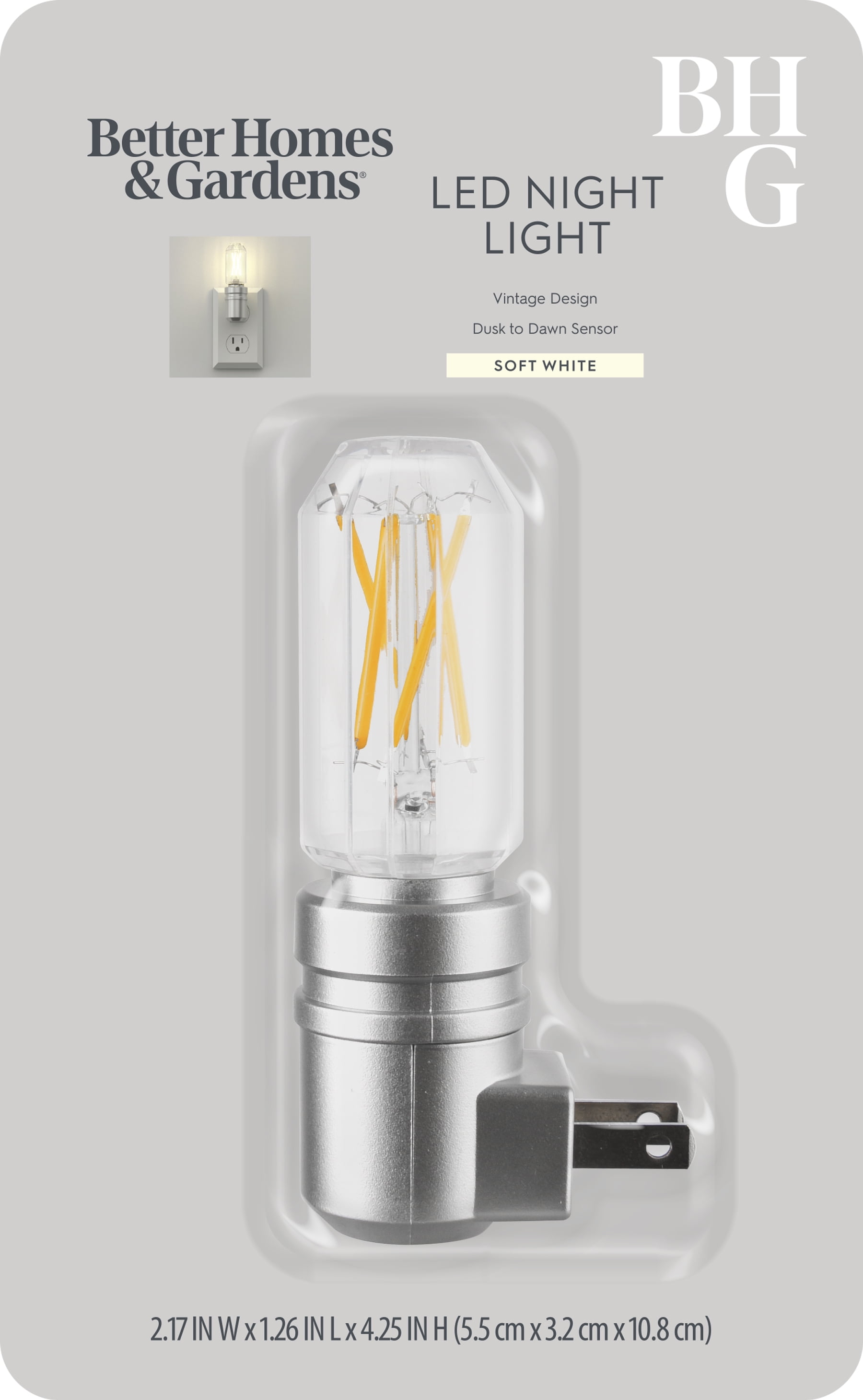 (2 pack) Better Homes & Gardens 4.25"H Nickel LED Vintage Night Light, Soft White Dusk to Dawn Auto on & off