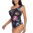 thumbnail image 3 of Yiaed Roses Flowers Print Women One Piece Swimsuits Tummy Control One Shoulder Bathing Suits Pattern Ruffle Swimwear-Small, 3 of 8