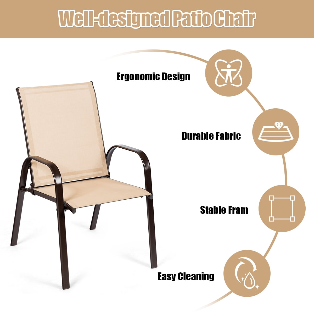 Costway 4PCS Patio Chairs Dining Chair Garden Deck Yard W/Armrest Beige