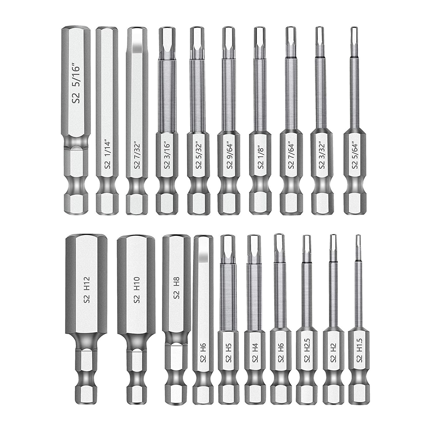 Tence Blue Sky 20 Pcs Hex Head Allen Wrench Drill Bit Set 2.3 Long 1/4 Shank Screwdriver Bit