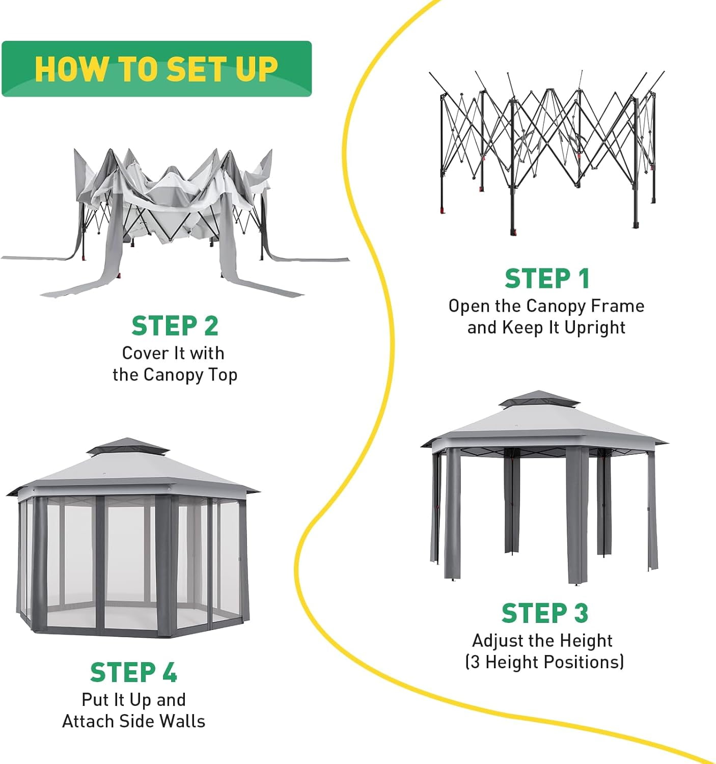 Ataucjin6.5 x 6.5ft, 6 Sided Outside Canopy Tent with Mosquito Netting, Small Outdoor Patio Gazebo Tent with Heavy Duty Steel Frame for Backyard Patio Garden Activities