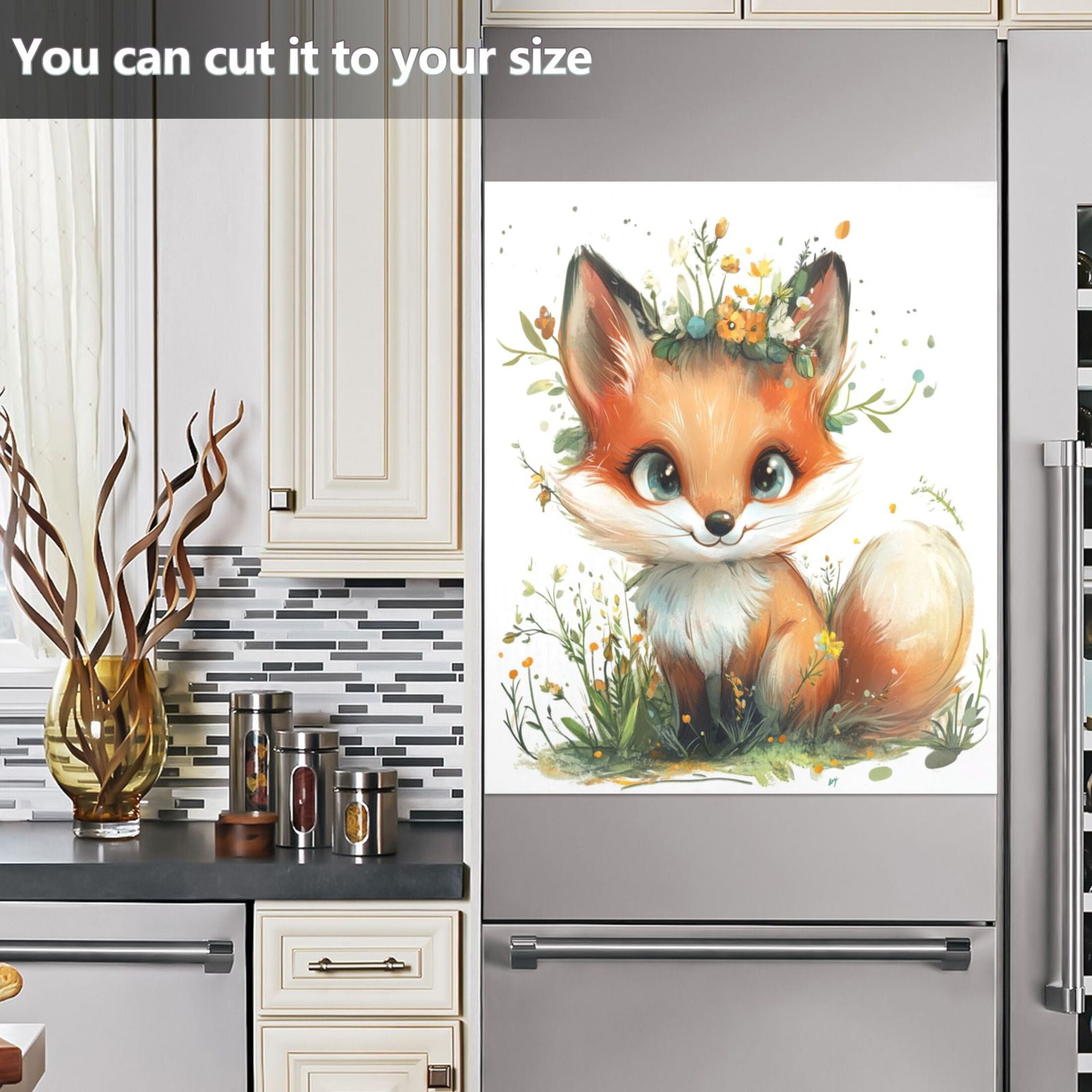 Dishwasher Magnetic Sticker 23x26 Inch Refrigerator Magnetic Sticker Washing Machine Magnetic Sticker Kitchen Panel Magnetic Sticker Home Decor Super Cute Orange Fox
