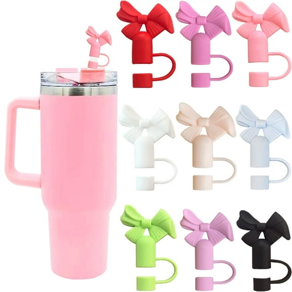 12-Pack Bow Straw Topper Covers for Stanley Cup, Colorful Silicone Straw Cover Caps for 30 & 40 Oz Tumblers, Cute Gift for Girls