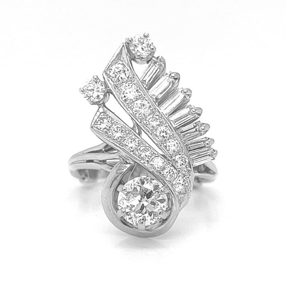 Womens Cocktail Diamond Engagement Ring, Art Deco Diamond Ring, Cluster Diamond Wedding Ring, Dual Split Shank Ring, 925 Sterling Silver, 2.5 Ct Simulated Diamond, Gift Ring For Mom