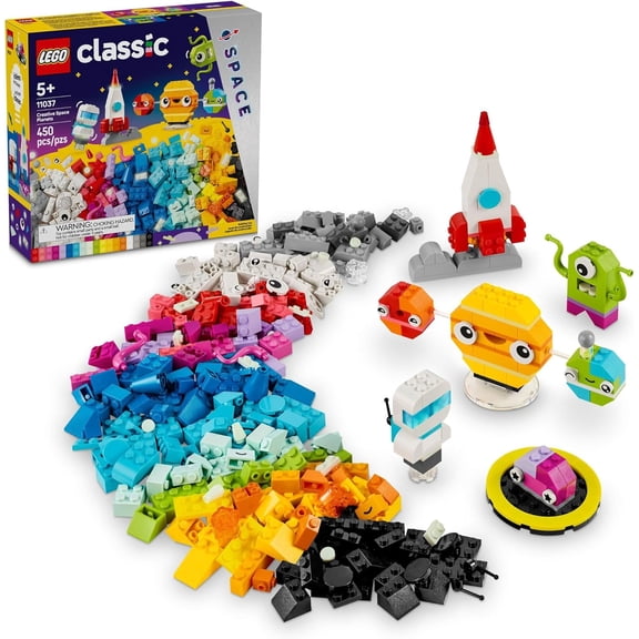 LEGO Classic Creative Space Planets Buildable Solar System, Creative Learning Toy with Alien, Rocket Ship, and Glow in the Dark Bricks, 11037